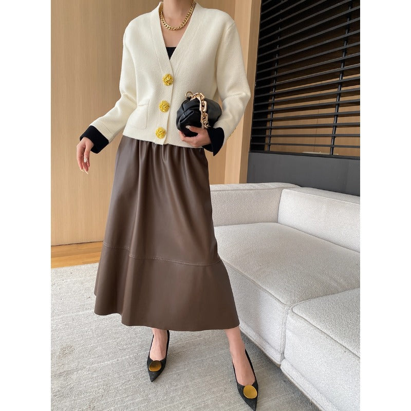 Damen Cardigan mit Knöpfen und Maxirock