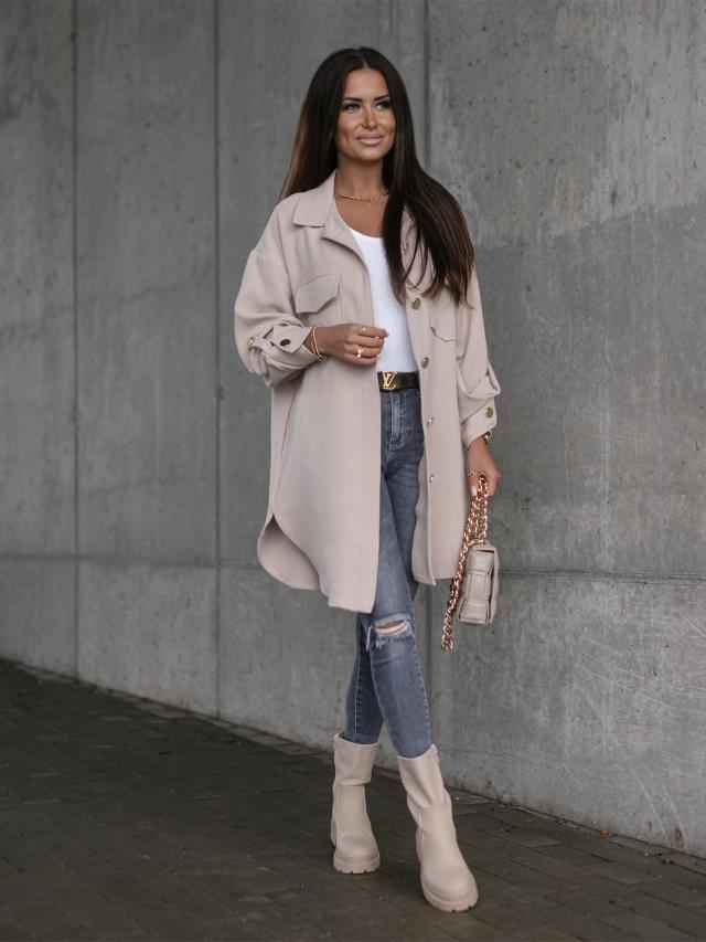 Damen Übergangsjacke Reverskragen Knopfleiste Longshirt-Stil