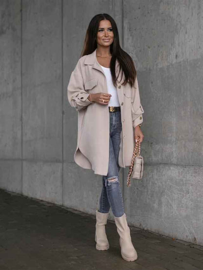 Damen Übergangsjacke Reverskragen Knopfleiste Longshirt-Stil