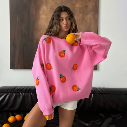 Damen Oversized Pullover Bunt Stickdetails - Norvielle