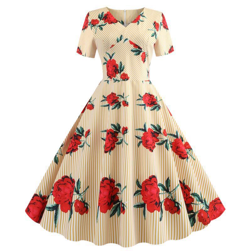 Damen Swingkleid Floralmuster V-Ausschnitt Norvielle - Norvielle