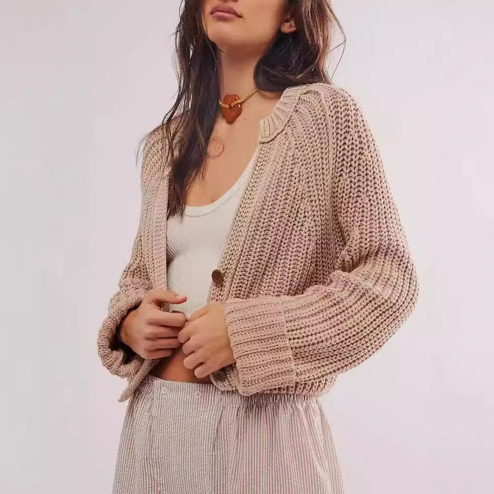Damen Strickcardigan Lässig Überschnittene Schultern Beige