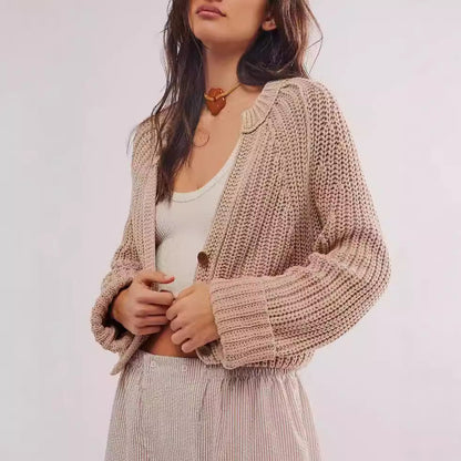 Damen Strickcardigan Lässig Überschnittene Schultern Beige