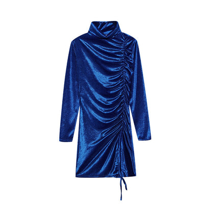 Damen Partykleid Hochgeschlossener Kragen Raffungen Norvielle