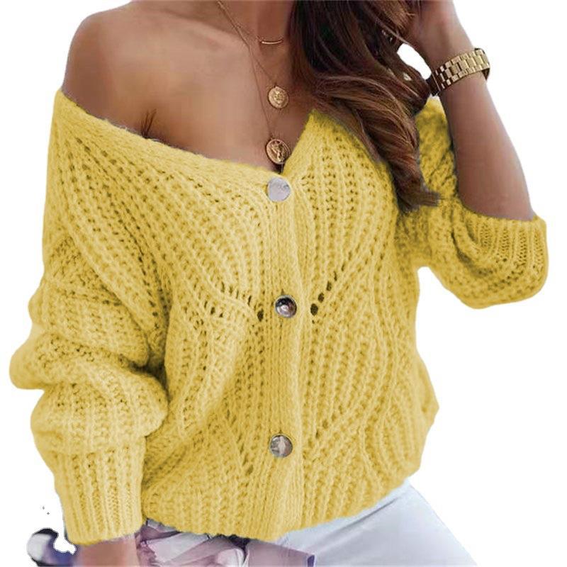 Damen Cardigan Offen Grobstrick Dekorative Knöpfe Beige