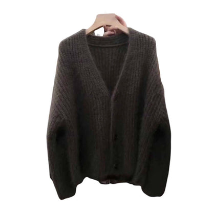 Damen Strickjacke Flausch Norvielle Lässig Knopf