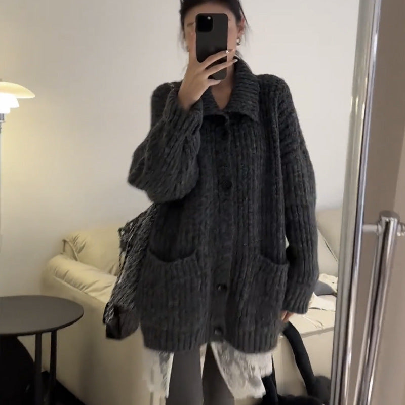 Damen Strickjacke V-Ausschnitt mit Taschen Norvielle