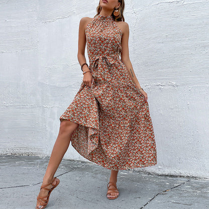 Damen Maxikleid Florale Rüschen Eleganter Taillengürtel