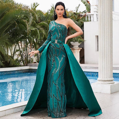 Damen Maxikleid Glitzernd Cape Elegant
