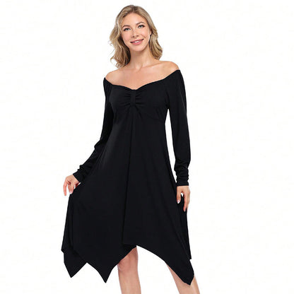 Damen Asymmetrisches Longkleid Langarm Gerafftes Oberteil