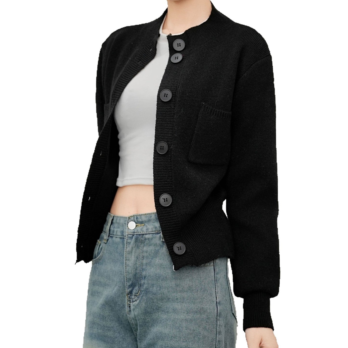 Damen Strickjacke Knöpfe Taschen Beige
