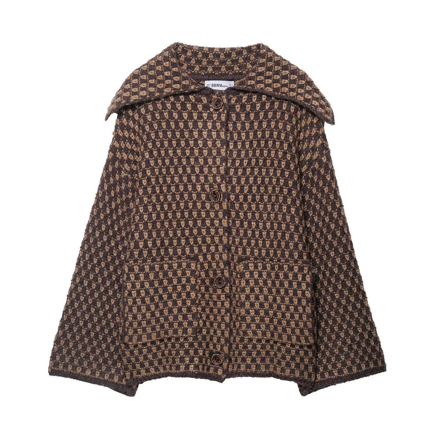 Damen Kurzjacke Kariert Knöpfe