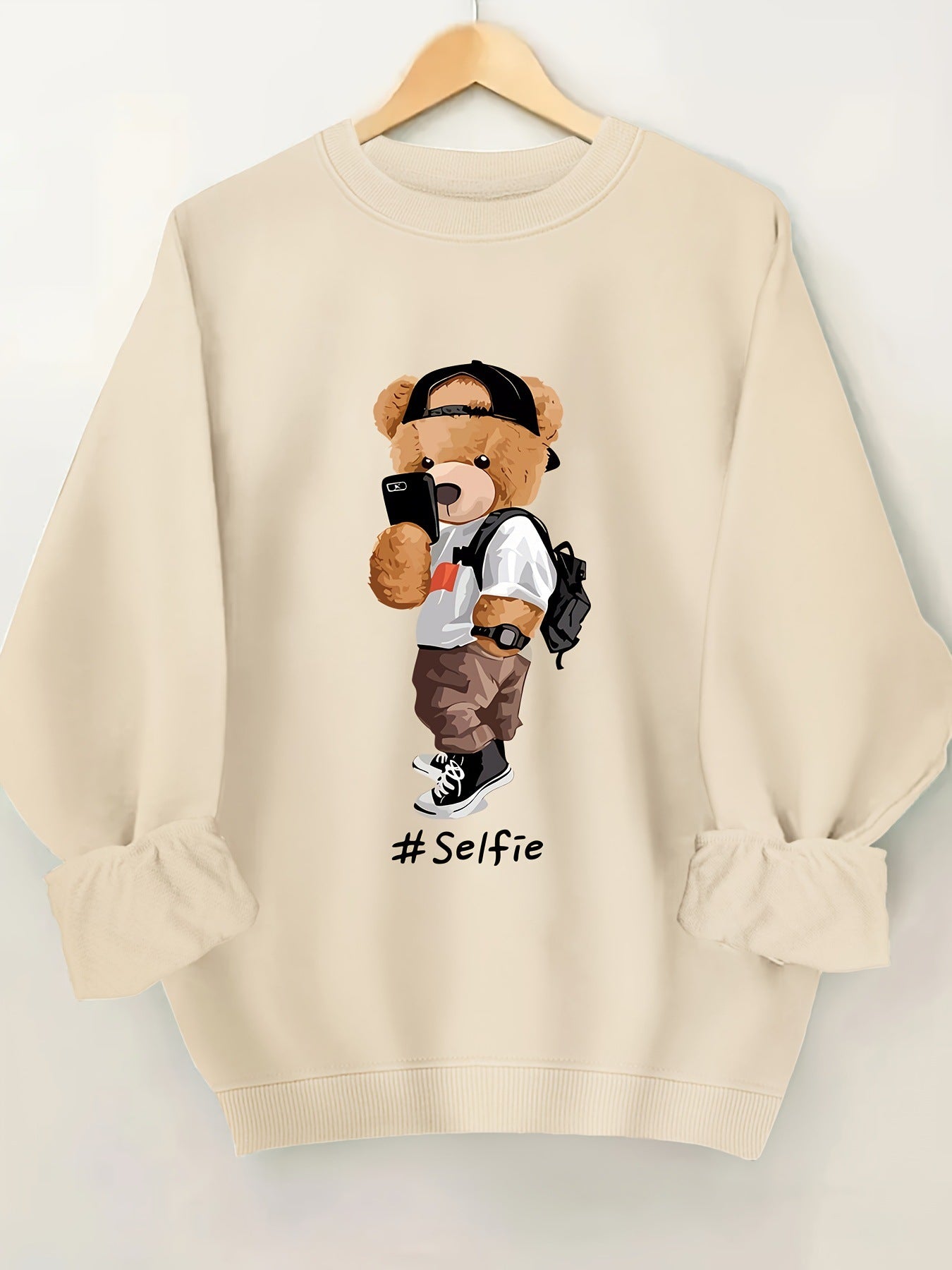Damen Sweatshirt Bärendesign Lässig Grau Norvielle