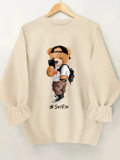 Damen Sweatshirt Bärendesign Lässig Grau Norvielle