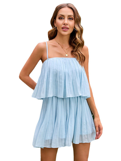 Damen Sommerkleid Plissiert Mehrschichtig Pastell
