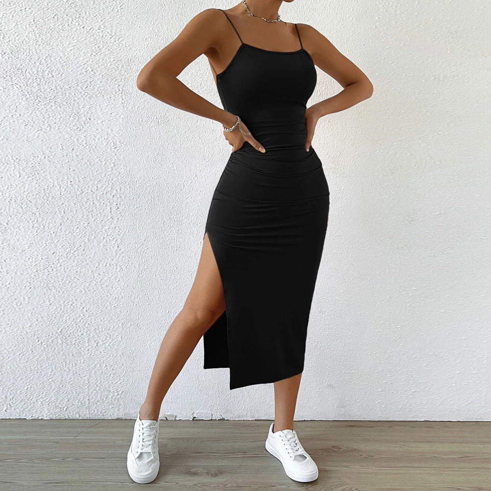 Damen Maxikleid schmale Träger seitlicher Schlitz Norvielle