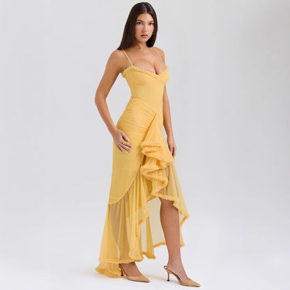 Damen Maxikleid Rüschendetails Figurbetonend Norvielle