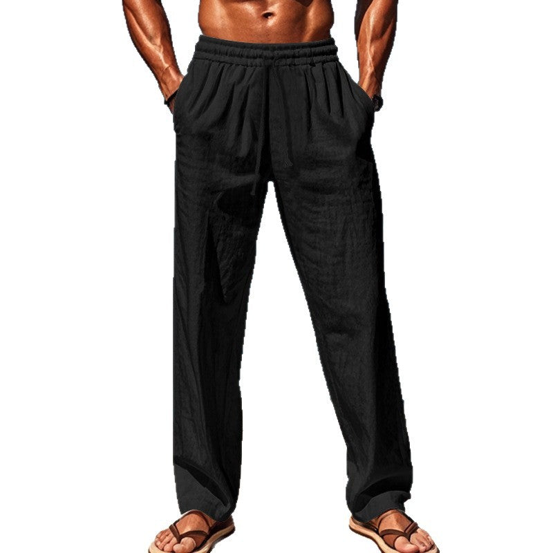 Herren Leinenhose Elastischer Bund Atmungsaktives Gewebe Beige