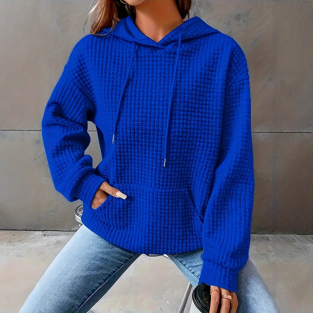 Damen Kapuzenpullover Strukturiertes Waffelmuster Mit Taschen