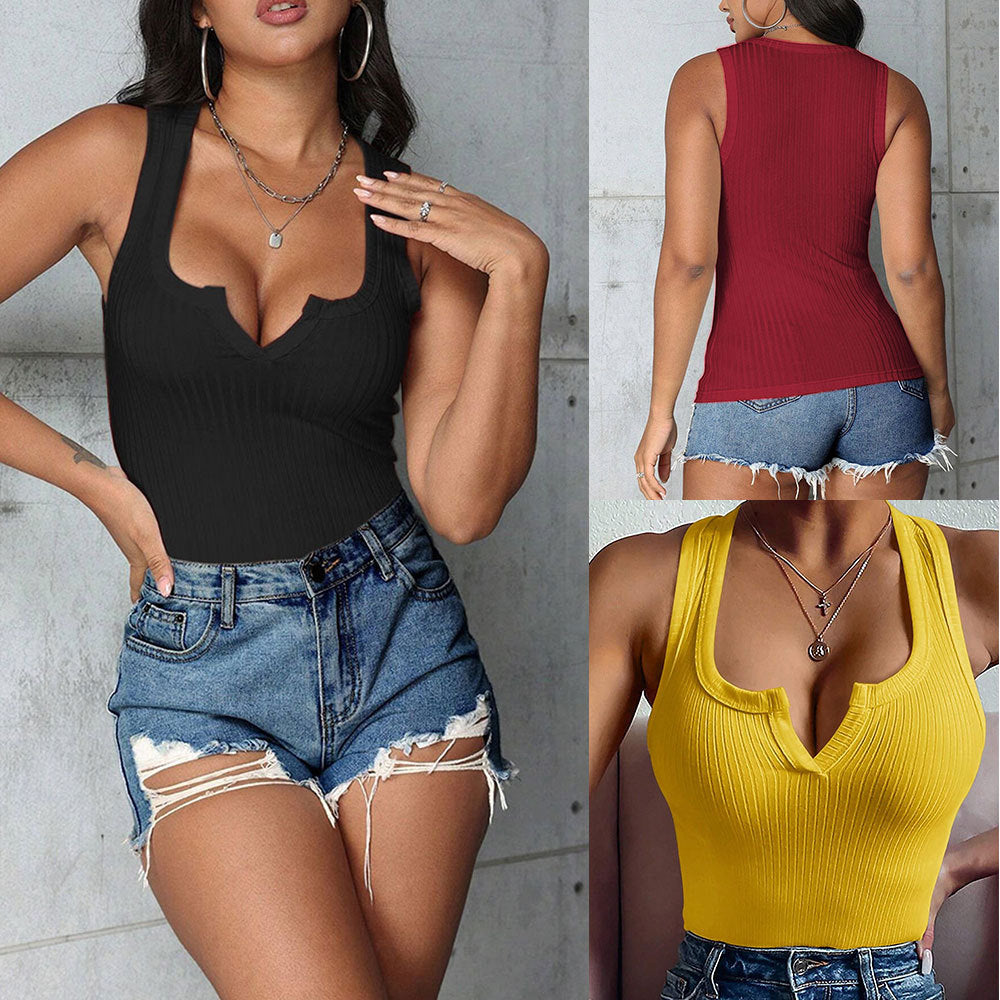 Damen Tanktop V-Ausschnitt Figurbetont Norvielle - Norvielle