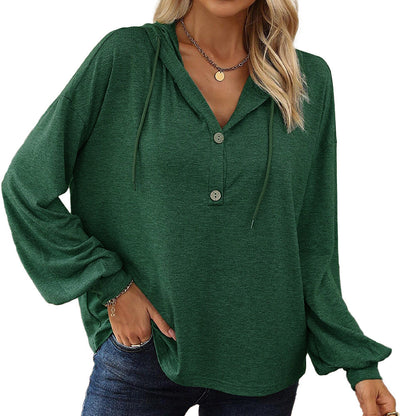 Damen Hoodie Oberteil Elastisch Knöpfe