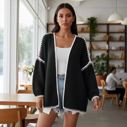 Damen Strickjacke Offen mit Kontrastnähten Norvielle - Norvielle