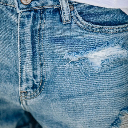 Damen Highwaist Destroyed Denim Shorts Ausgefranst