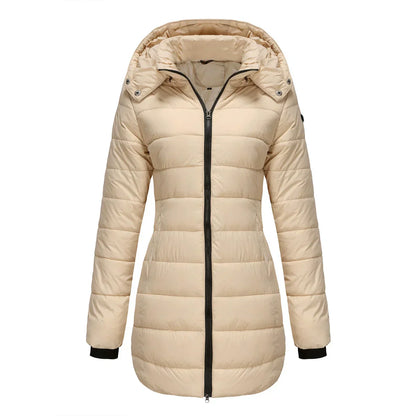 Damen Pufferjacke Steppdesign Mittellang Abnehmbare Kapuze