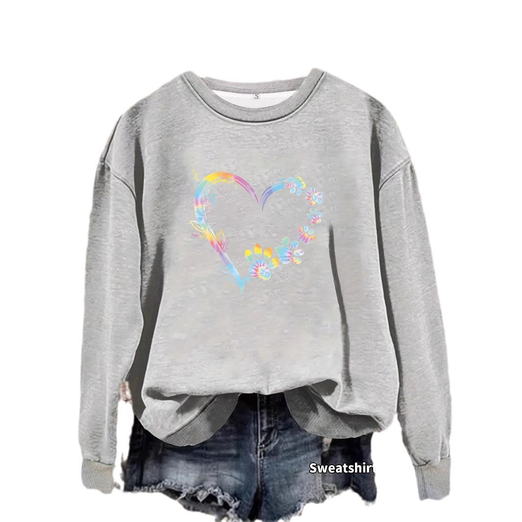 Damen Sweatshirt Florales Herzdesign Baumwolle Bequem