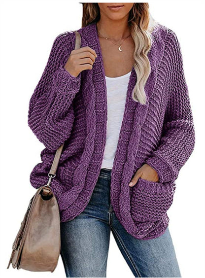 Damen Cardigan Grobstrick Lässig Voluminöse Ärmel Norvielle