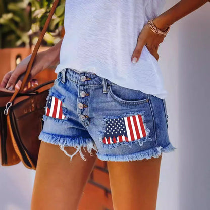 Damen Vintage-Shorts Jeans flaggenmotiviert Norvielle
