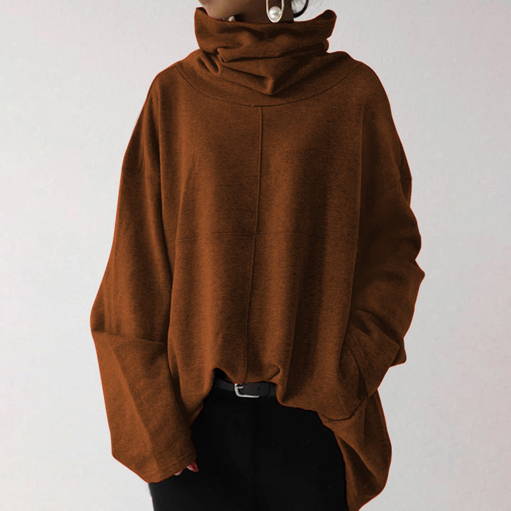 Damen Oversize Sweatshirt Hochkragen Warm Beige - Norvielle