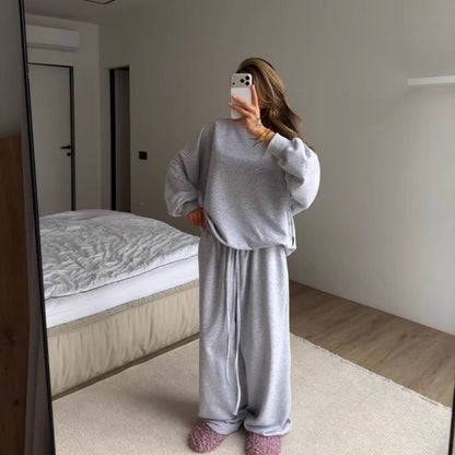 Damen Oversize Sweatshirt Lässig Breite Bündchen Grau