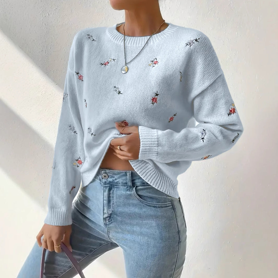 Damen Pulli Floral Stickerei Lässig Norvielle