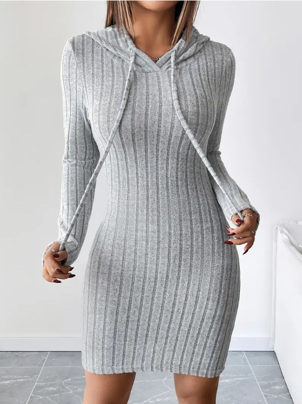 Damen Sweatkleid Kapuze Gestreift Norvielle