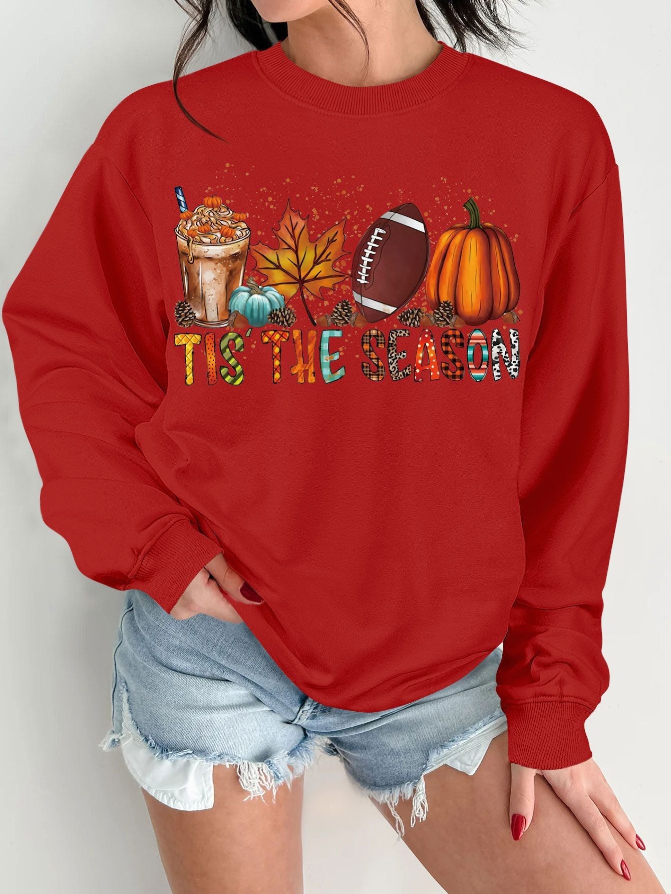 Damen Sweatshirt Herbstlich Motiv Lässiger Schnitt Norvielle