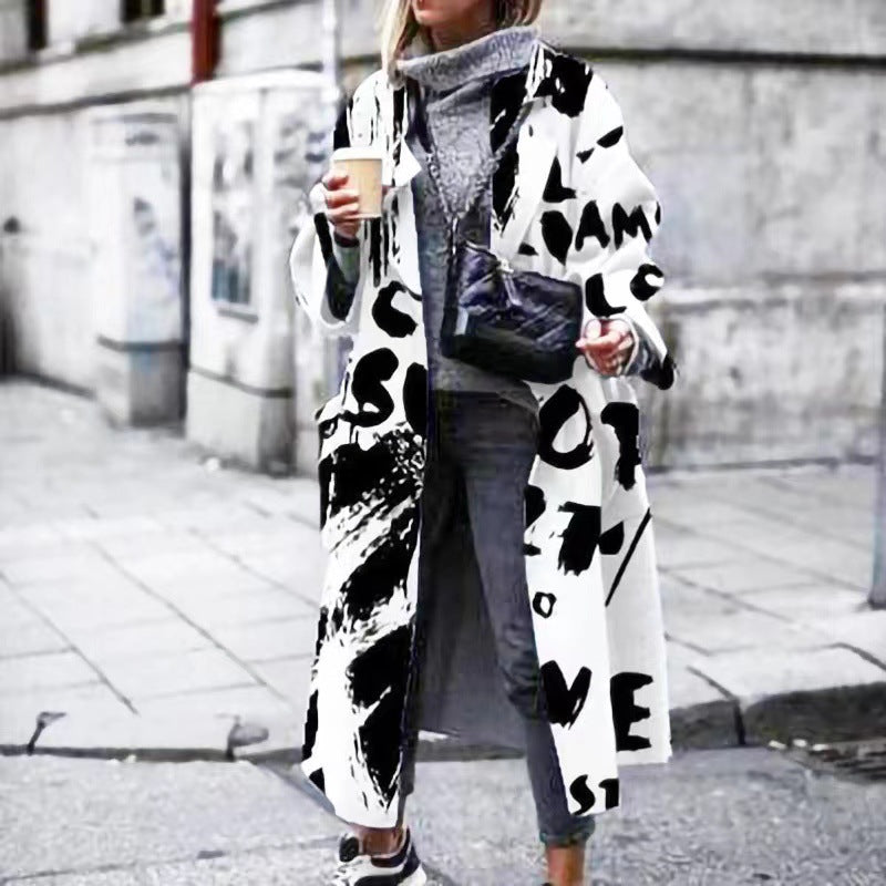 Damen Oversized Mantel Bunt Lässig