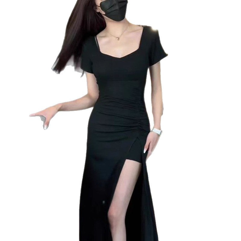 Damen Langkleid Figurbetont Raffungseffekt Hochschlitz