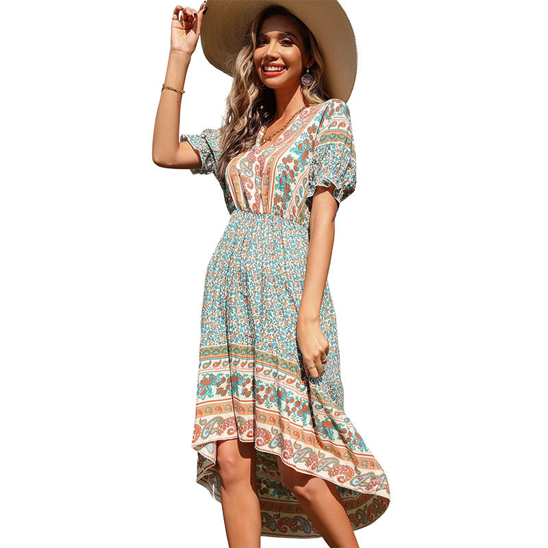 Damen Maxikleid Asymmetrischer Saum Floralmuster