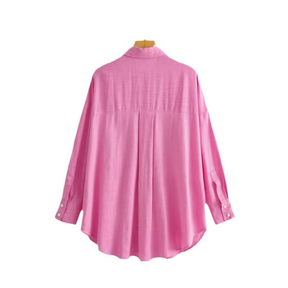 Damen Oversized Hemdbluse mit Brusttasche und subtiler Struktur