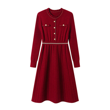 Damen Strickkleid Hochgeschlossener Kragen Eleganter Rücken