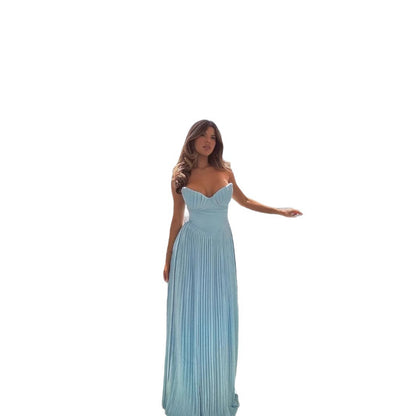 Damen Maxikleid Plissee Herzförmig Norvielle