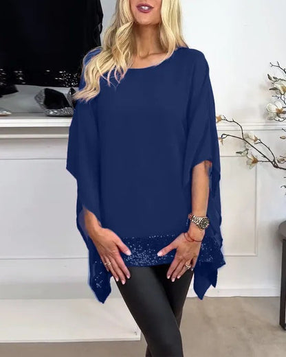 Damen Poncho-Oberteil Spitzenabschluss Elegantes Design Norvielle