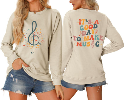 Damen Sweatshirt Musik Motiv Weiß