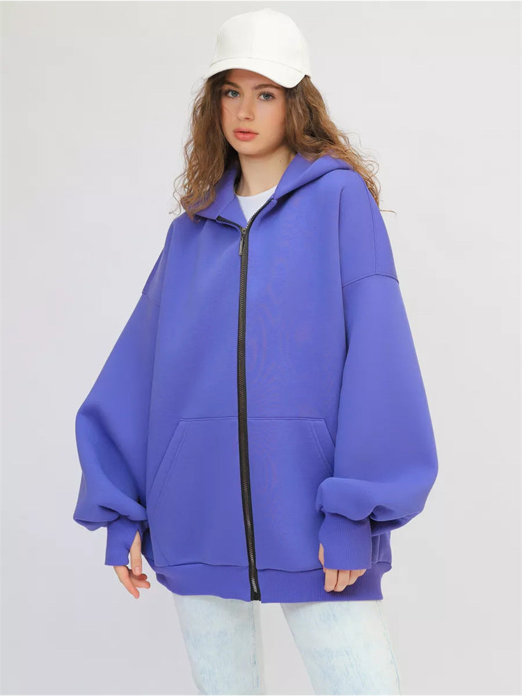 Damen Oversized Kapuzenjacke Norvielle Hoch Bündchen Reißverschluss