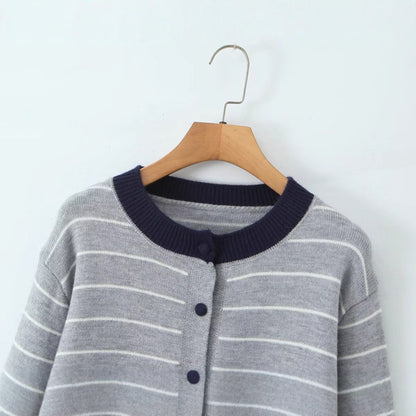 Damen Strickjacke Gestreift Rundhalsausschnitt Norvielle