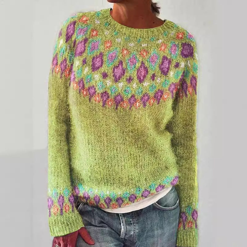 Damen Strickpullover Lebendiges Muster Komfortschnitt Norvielle