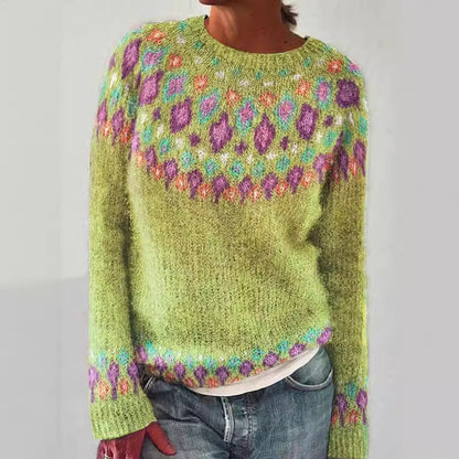 Damen Strickpullover Lebendiges Muster Komfortschnitt Norvielle