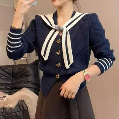 Damen Strickjacke Nautischer Kragen Dekorative Knöpfe Norvielle - Norvielle