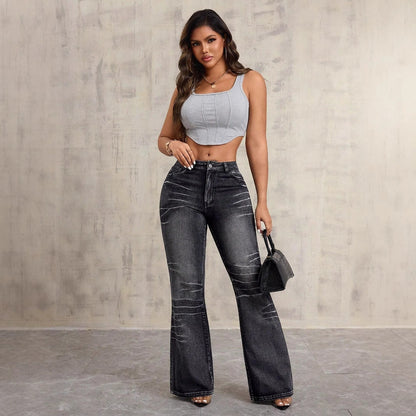 Damen High-Waist Bootcut Jeans Used-Look